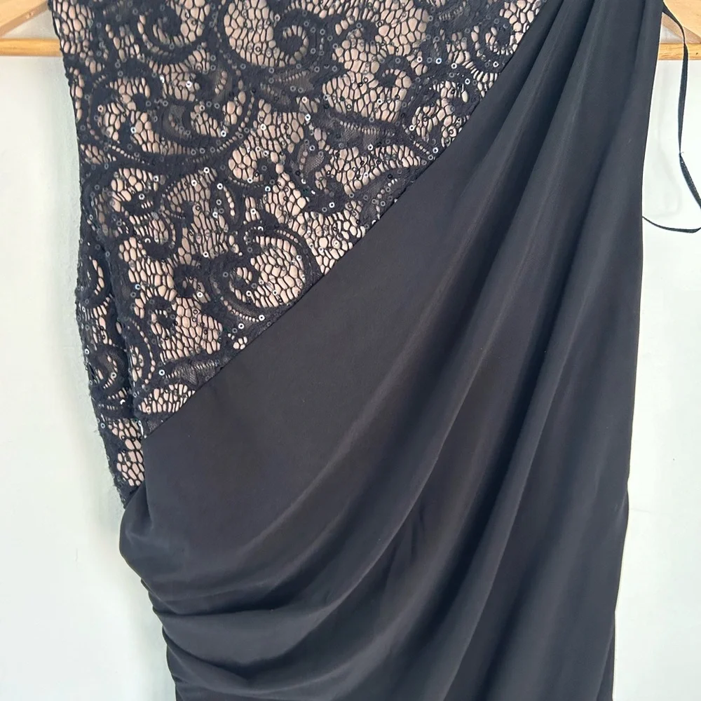R & M Richards Black One Shoulder Dress with Lace Detail - Picture 8 of 9